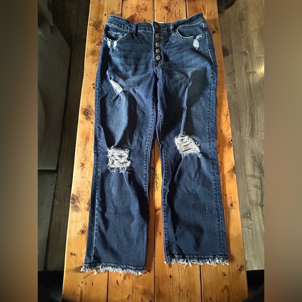 Flying Monkey Dark Blue Distressed Capri Jeans